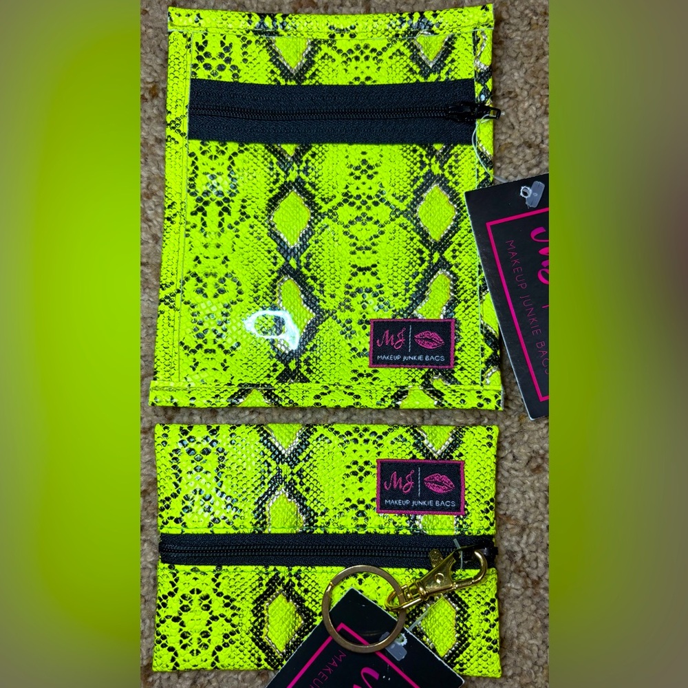 NWT Bundle Neon Animal Print Jewelry Pouch + Matching Micro Makeup Junkie Bag
